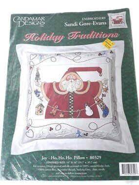 Candamar Designs Santa Joy-Ho, Ho, Ho Embroidery Pillow Kit Vintage 1997